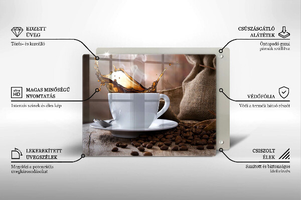 Herdabdeckplatte glas Tasse und Kaffeebohnen