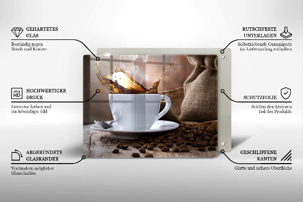 Herdabdeckplatte glas Tasse und Kaffeebohnen