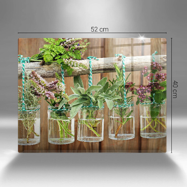 Herdabdeckplatte glas Kräuterpflanzen Vintage