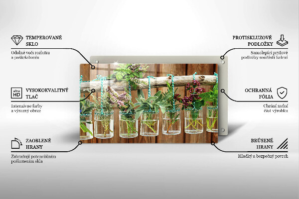 Herdabdeckplatte glas Kräuterpflanzen Vintage