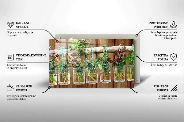 Herdabdeckplatte glas Kräuterpflanzen Vintage