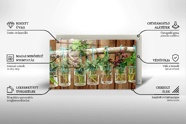 Herdabdeckplatte glas Kräuterpflanzen Vintage