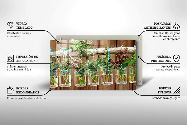 Herdabdeckplatte glas Kräuterpflanzen Vintage