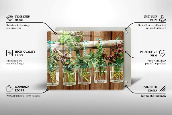 Herdabdeckplatte glas Kräuterpflanzen Vintage