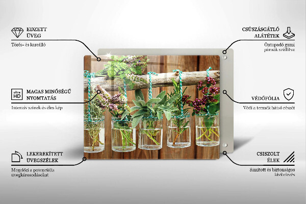 Herdabdeckplatte glas Kräuterpflanzen Vintage