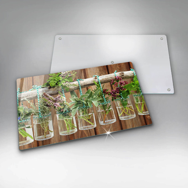 Herdabdeckplatte glas Kräuterpflanzen Vintage