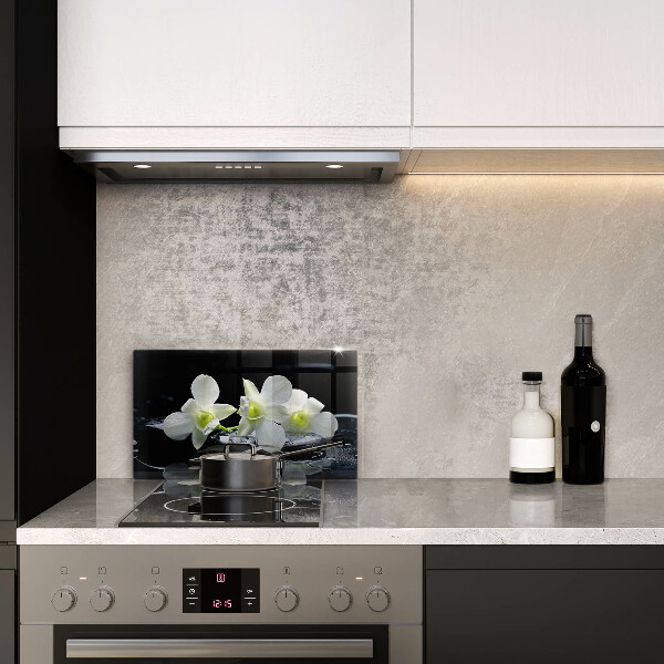 Herdabdeckplatte glas Weiße Blumen in Zen-Wasser