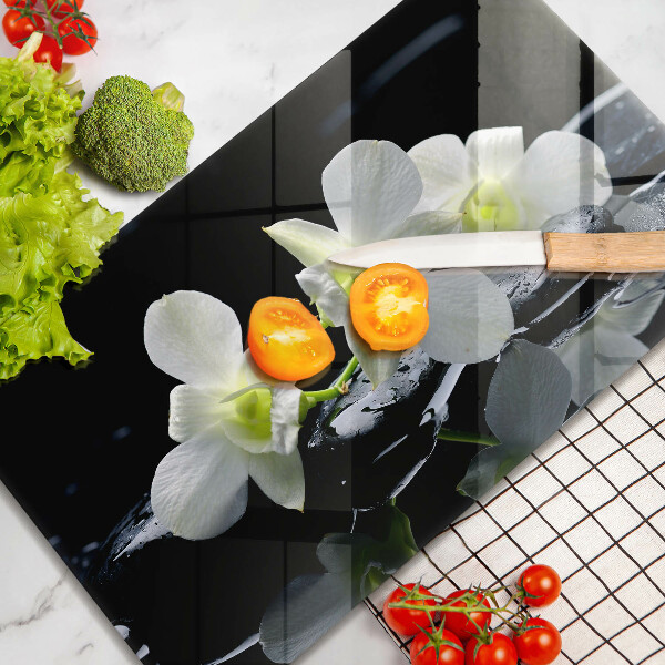 Herdabdeckplatte glas Weiße Blumen in Zen-Wasser