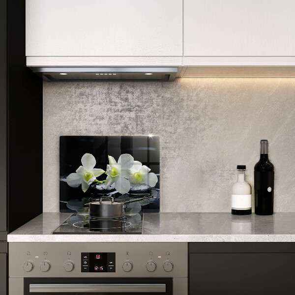 Herdabdeckplatte glas Weiße Blumen in Zen-Wasser