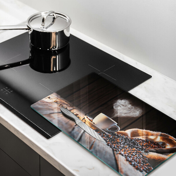 Herdabdeckplatte glas Kaffeetasse und Herz