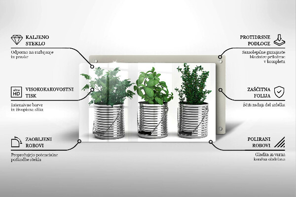 Herdabdeckplatte glas Töpfe mit Kräuterpflanzen