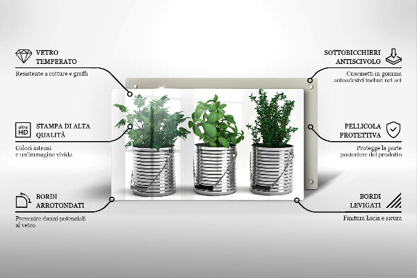 Herdabdeckplatte glas Töpfe mit Kräuterpflanzen
