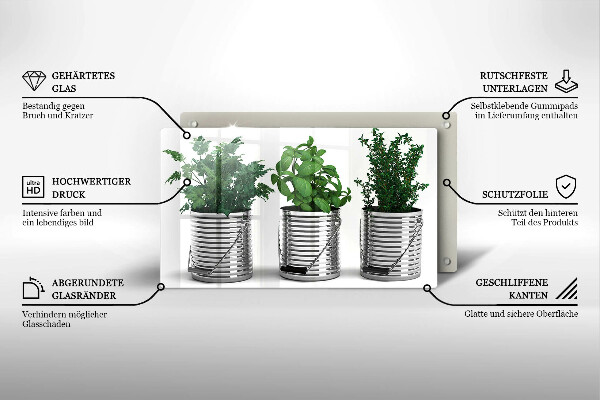 Herdabdeckplatte glas Töpfe mit Kräuterpflanzen