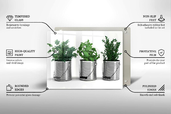 Herdabdeckplatte glas Töpfe mit Kräuterpflanzen