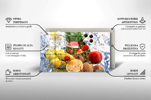 Herdabdeckplatte glas Saftige Früchte und Wasser