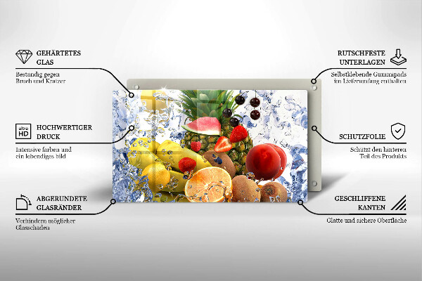 Herdabdeckplatte glas Saftige Früchte und Wasser