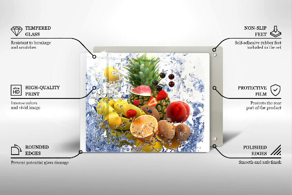 Herdabdeckplatte glas Saftige Früchte und Wasser