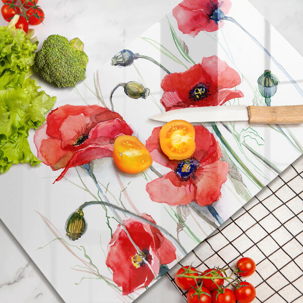 Herdabdeckplatte glas Rote Mohnblumen