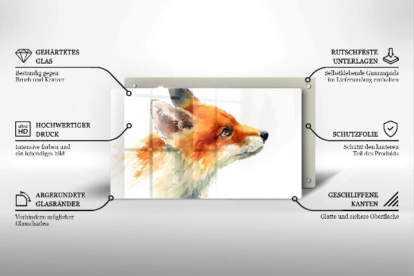 Herdabdeckplatte glas Bemalter Fuchs