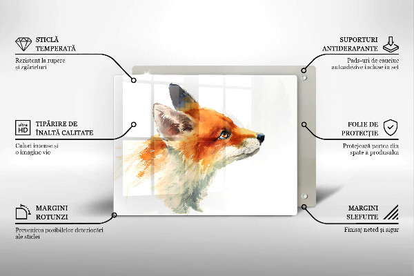 Herdabdeckplatte glas Bemalter Fuchs