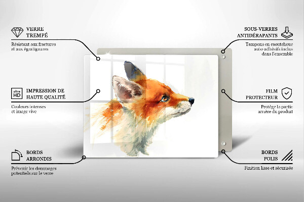 Herdabdeckplatte glas Bemalter Fuchs