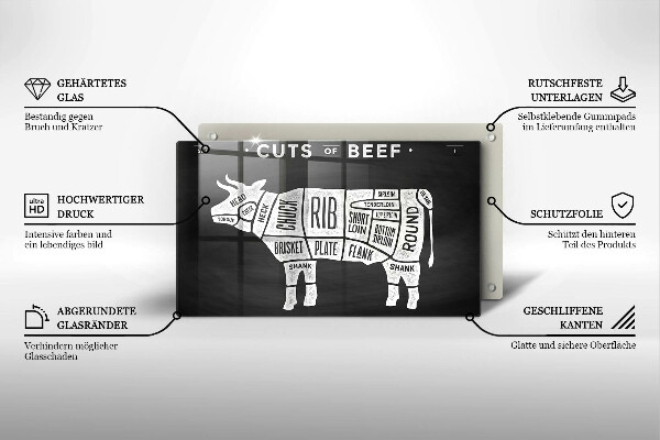 Herdabdeckplatte glas Kuhfleisch Rindfleisch