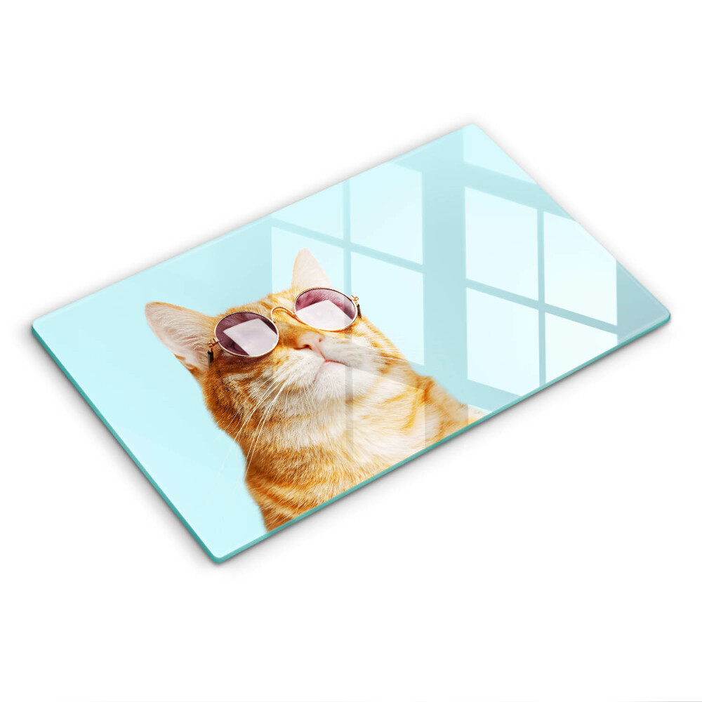 Herdabdeckplatte glas Rote Katze mit Brille