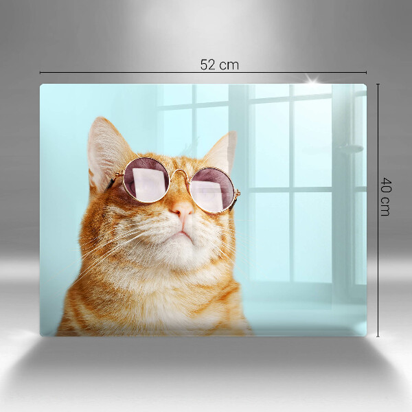 Herdabdeckplatte glas Rote Katze mit Brille