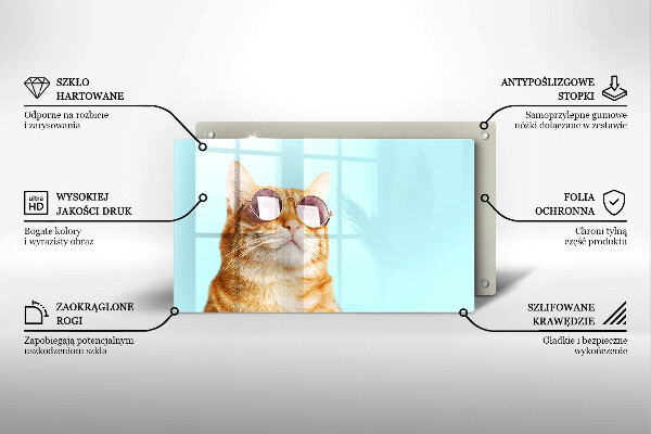 Herdabdeckplatte glas Rote Katze mit Brille