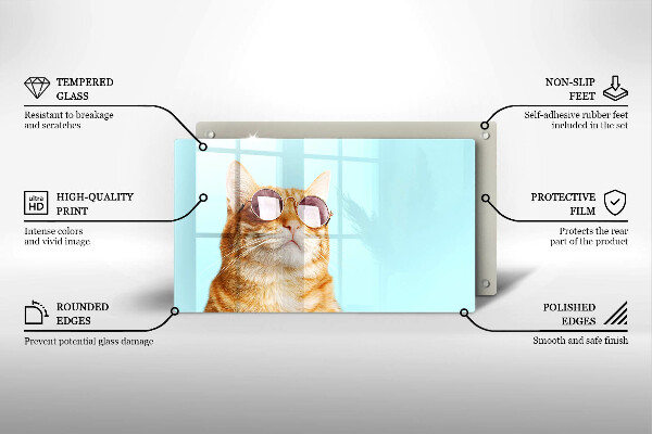 Herdabdeckplatte glas Rote Katze mit Brille