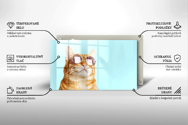Herdabdeckplatte glas Rote Katze mit Brille