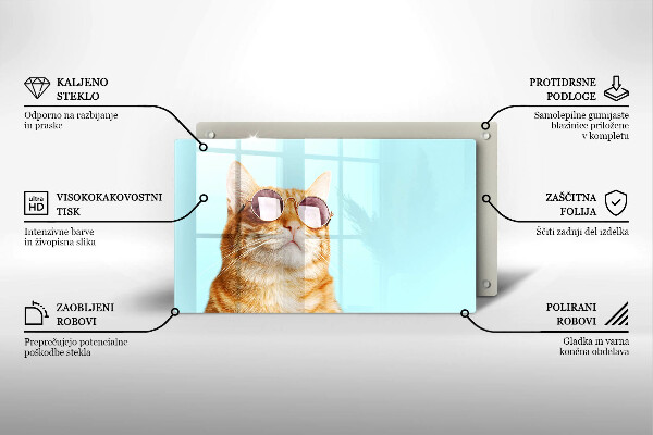 Herdabdeckplatte glas Rote Katze mit Brille