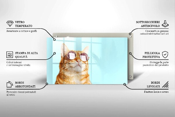 Herdabdeckplatte glas Rote Katze mit Brille