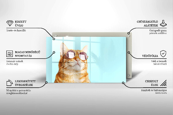 Herdabdeckplatte glas Rote Katze mit Brille