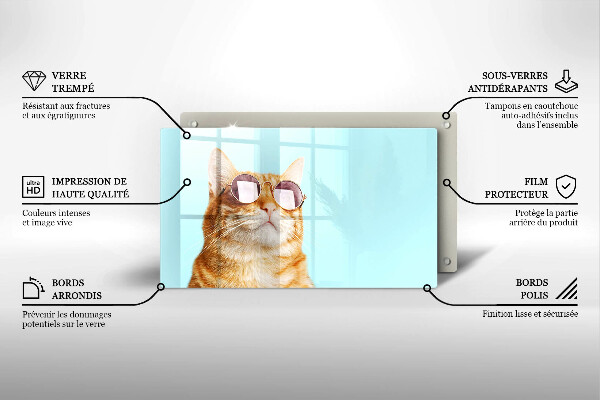 Herdabdeckplatte glas Rote Katze mit Brille
