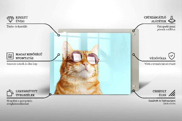 Herdabdeckplatte glas Rote Katze mit Brille