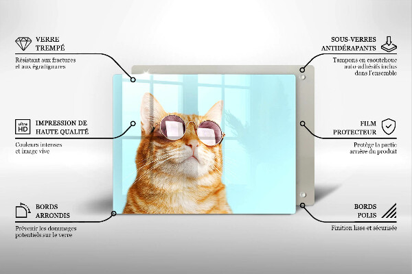 Herdabdeckplatte glas Rote Katze mit Brille