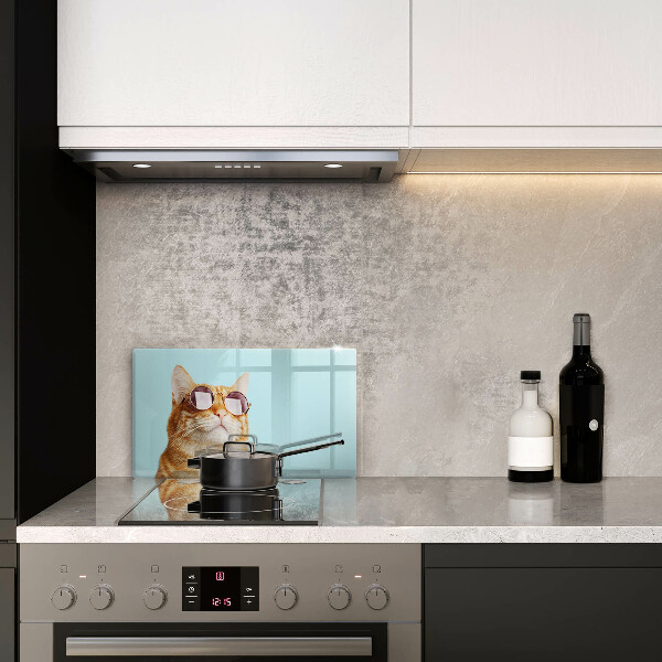 Herdabdeckplatte glas Rote Katze mit Brille