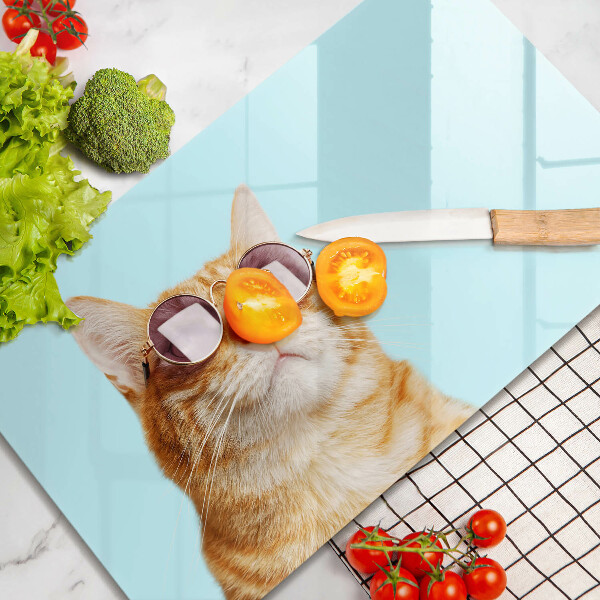 Herdabdeckplatte glas Rote Katze mit Brille