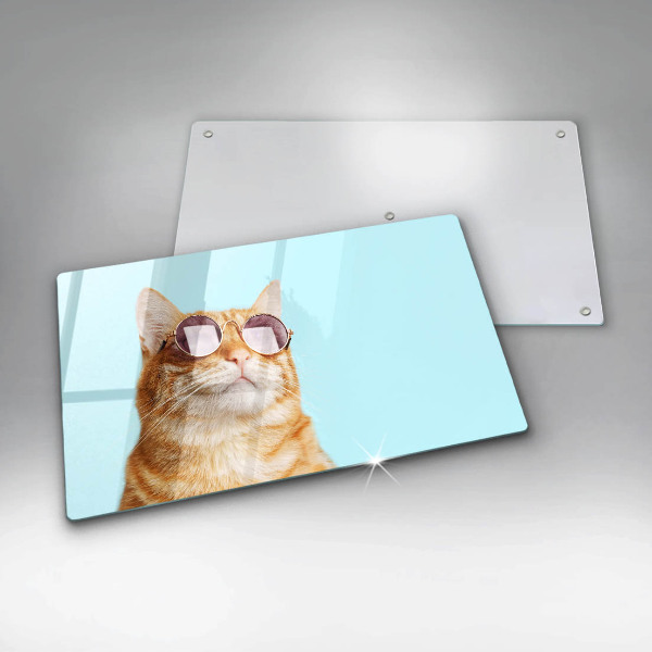 Herdabdeckplatte glas Rote Katze mit Brille