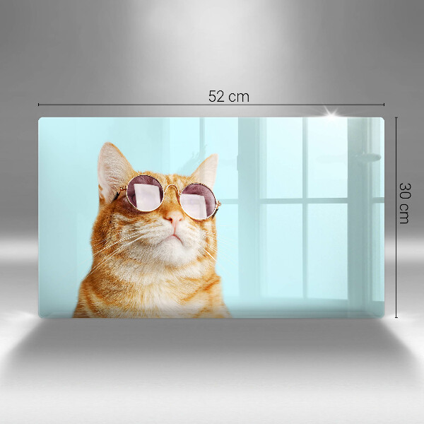 Herdabdeckplatte glas Rote Katze mit Brille