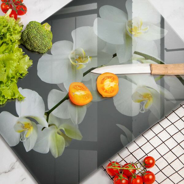 Herdabdeckplatte glas Weiße Orchideenblüten