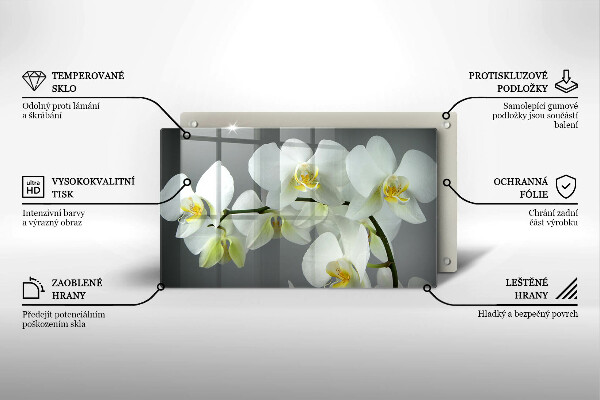 Herdabdeckplatte glas Weiße Orchideenblüten