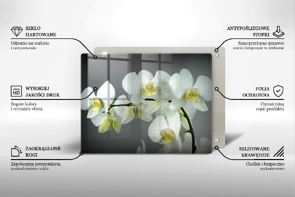 Herdabdeckplatte glas Weiße Orchideenblüten