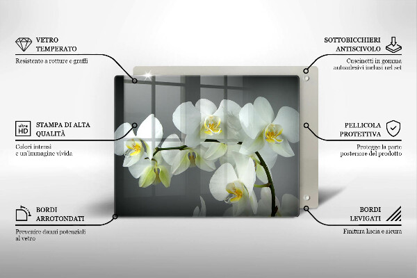 Herdabdeckplatte glas Weiße Orchideenblüten
