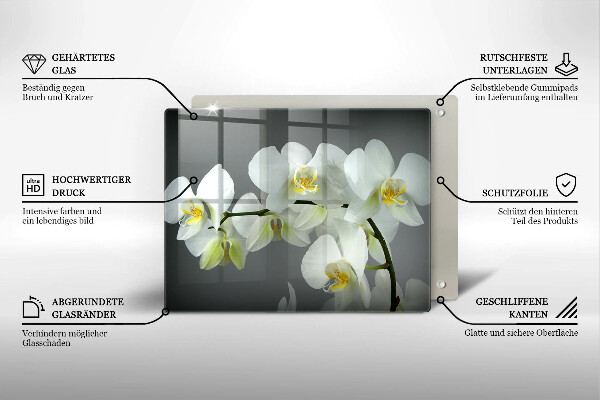 Herdabdeckplatte glas Weiße Orchideenblüten