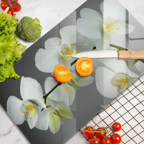 Herdabdeckplatte glas Weiße Orchideenblüten