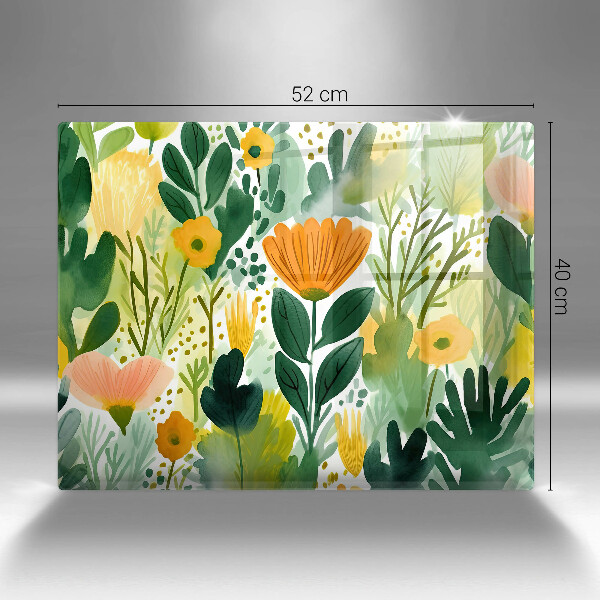 Herdabdeckplatte glas Bemalte Blumen