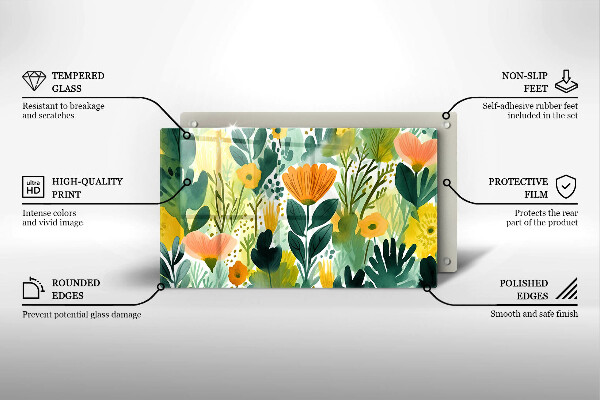 Herdabdeckplatte glas Bemalte Blumen