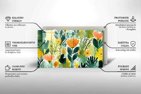 Herdabdeckplatte glas Bemalte Blumen